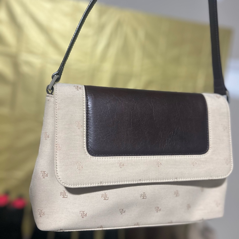 Ralph Lauren Chic Beige and Dark Brown Shoulder Bag